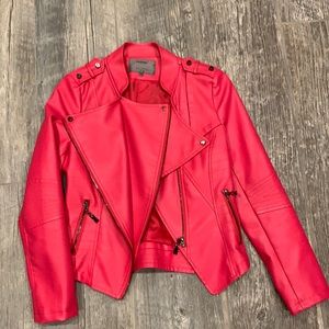 Cute Sexy Bright Pink Faux-leather biker jacket, women teen girls size XS or 00